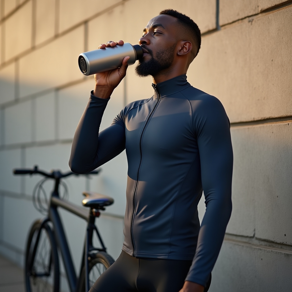 Athlete drinking from a water bottle after outdoor exercise