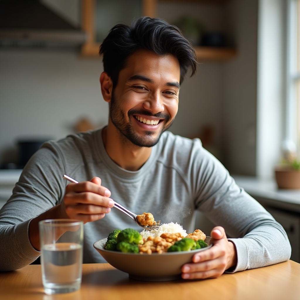 Person eating a balanced recovery meal after a run
